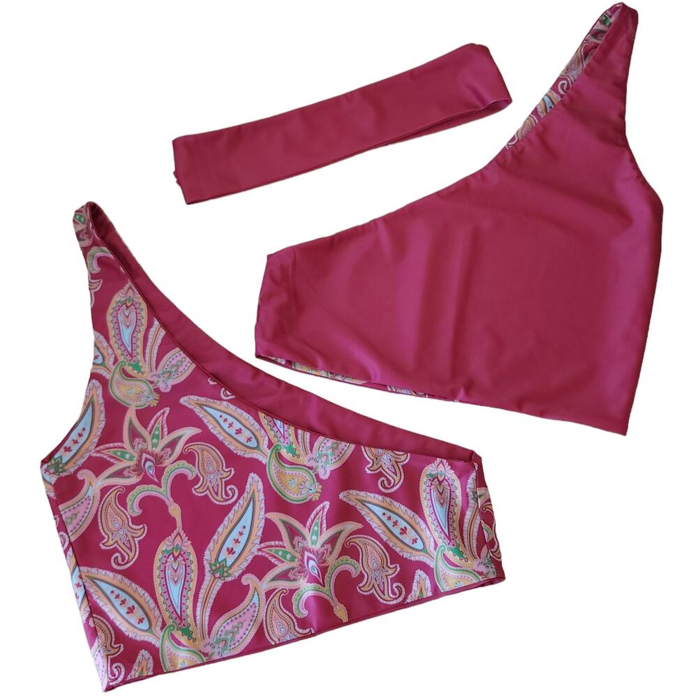 Pink Paisley One-Shoulder Bikini Set